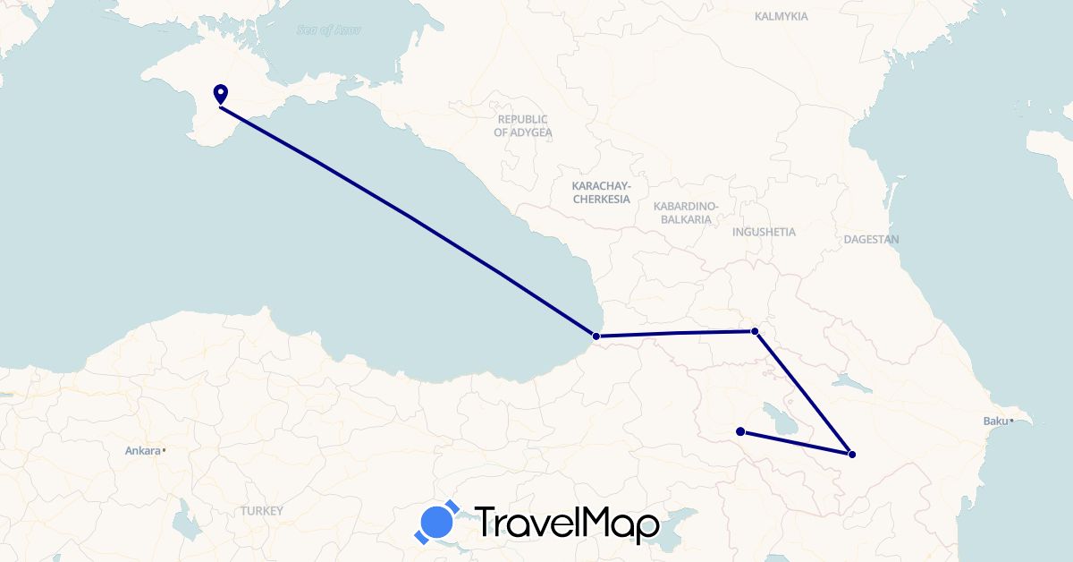 TravelMap itinerary: driving in Armenia, Azerbaijan, Georgia, Ukraine (Asia, Europe)